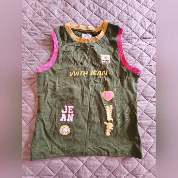 With Jean Y2KGreen Multi Color Love Details Street Wear Smart Casual Tank Top XS - Picture 2 of 9
